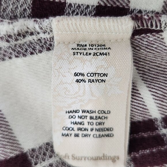 Soft Surroundings Size L Plaid Burgundy Purple 3/4 Sleeve Cotton Blend Tunic Top - Picture 6 of 6